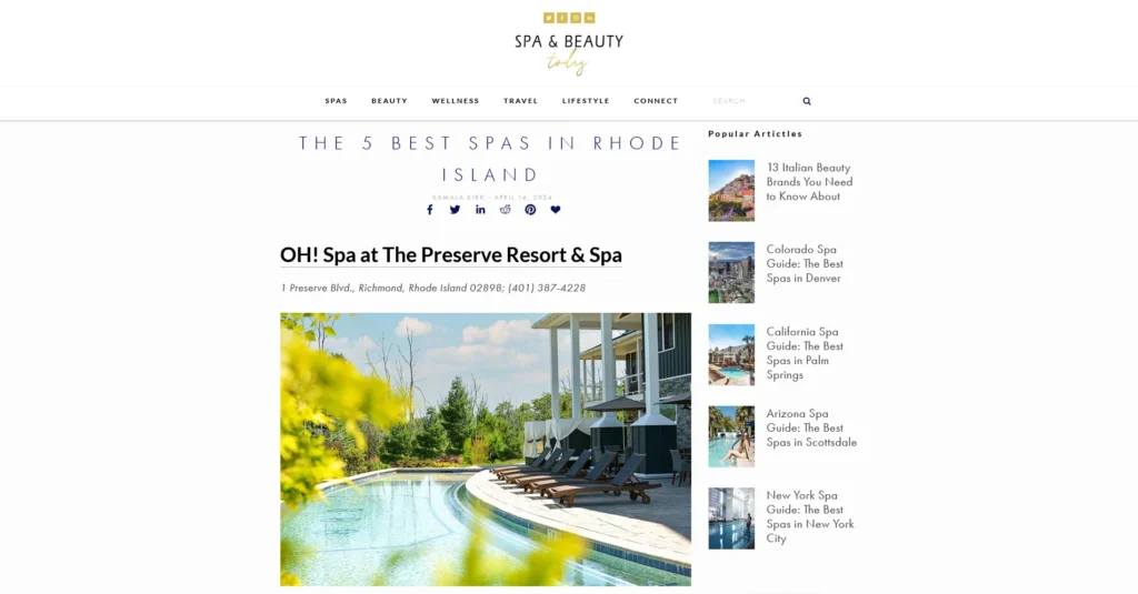 Featured Spa Article on The Preserve